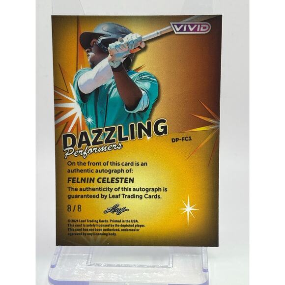 2024 Leaf Vivid Felnin Celesten Dazzling Performer Red Lava Auto 8/8 SP Mariners - Picture 2 of 2